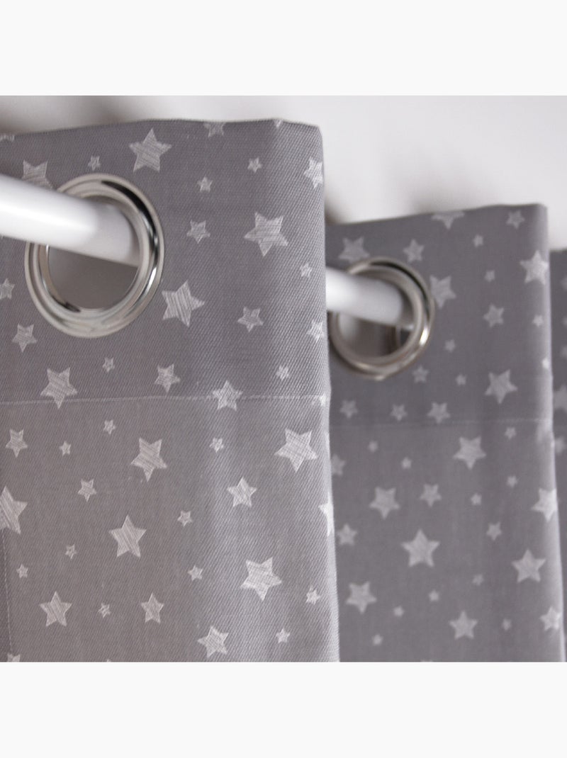 Rideau coton ETOILES Gris clair - Kiabi
