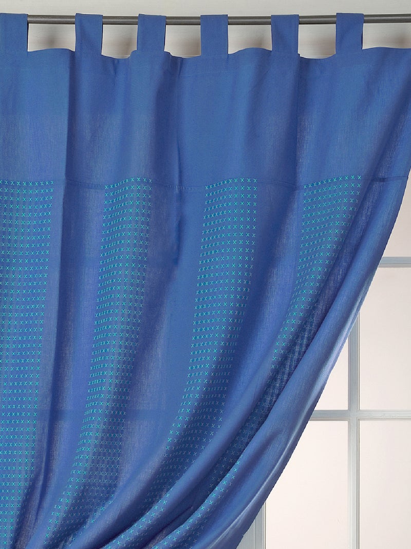Rideau Coton Motifs Petites Croix Bleu - Kiabi