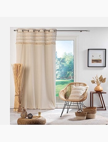 Rideau court à œillets en coton avec top tissé et franges