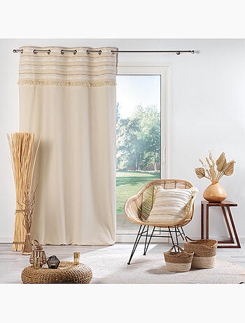 Rideau court à œillets en coton avec top tissé et franges