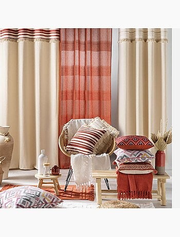 Rideau court à œillets en coton avec top tissé et franges