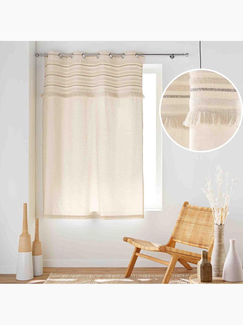 Rideau court à œillets en coton avec top tissé et franges Bois naturel - Kiabi