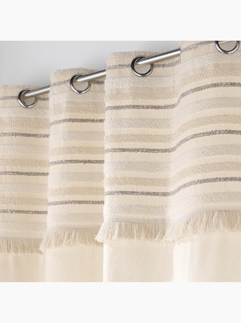 Rideau court à œillets en coton avec top tissé et franges Bois naturel - Kiabi