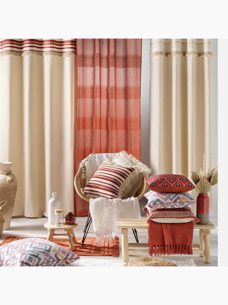 Rideau court à œillets en coton avec top tissé et franges Bois naturel - Kiabi