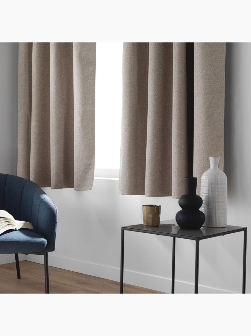 Rideau court occultant à œillets en chambray uni Beige clair - Kiabi