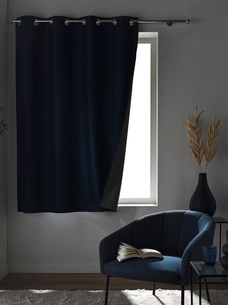 Rideau court occultant à œillets en chambray uni Bleu - Kiabi