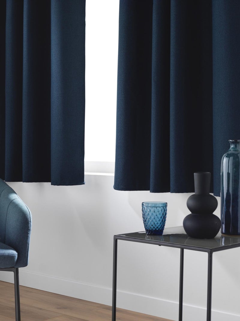 Rideau court occultant à œillets en chambray uni Bleu - Kiabi