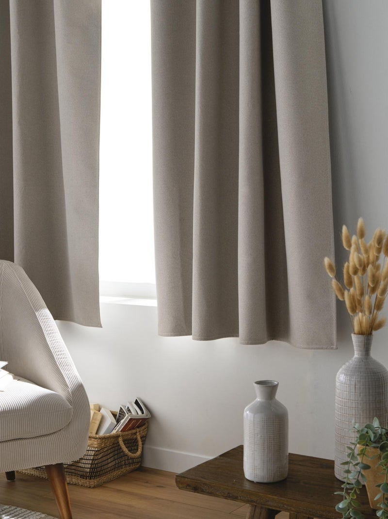 Rideau court occultant, isolant thermique et phonique en chambray Beige clair - Kiabi