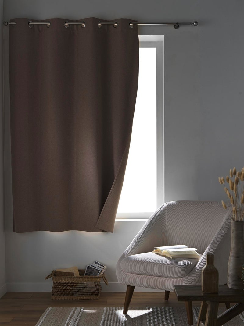 Rideau court occultant, isolant thermique et phonique en chambray Marron tabac - Kiabi