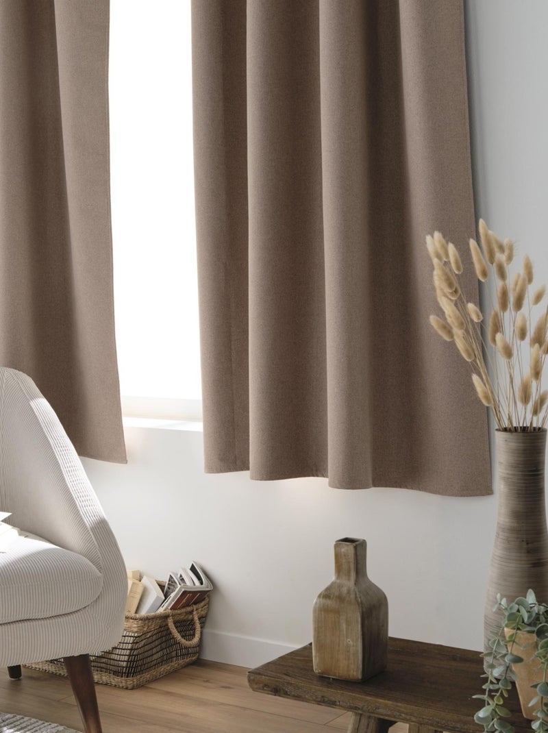 Rideau court occultant, isolant thermique et phonique en chambray Marron tabac - Kiabi
