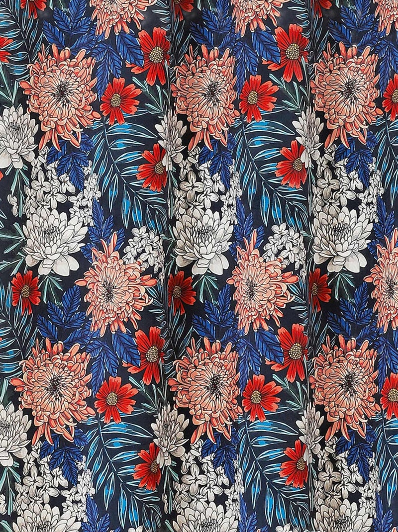 Rideau d'ameublement imprimé et fleuri Bleu - Kiabi