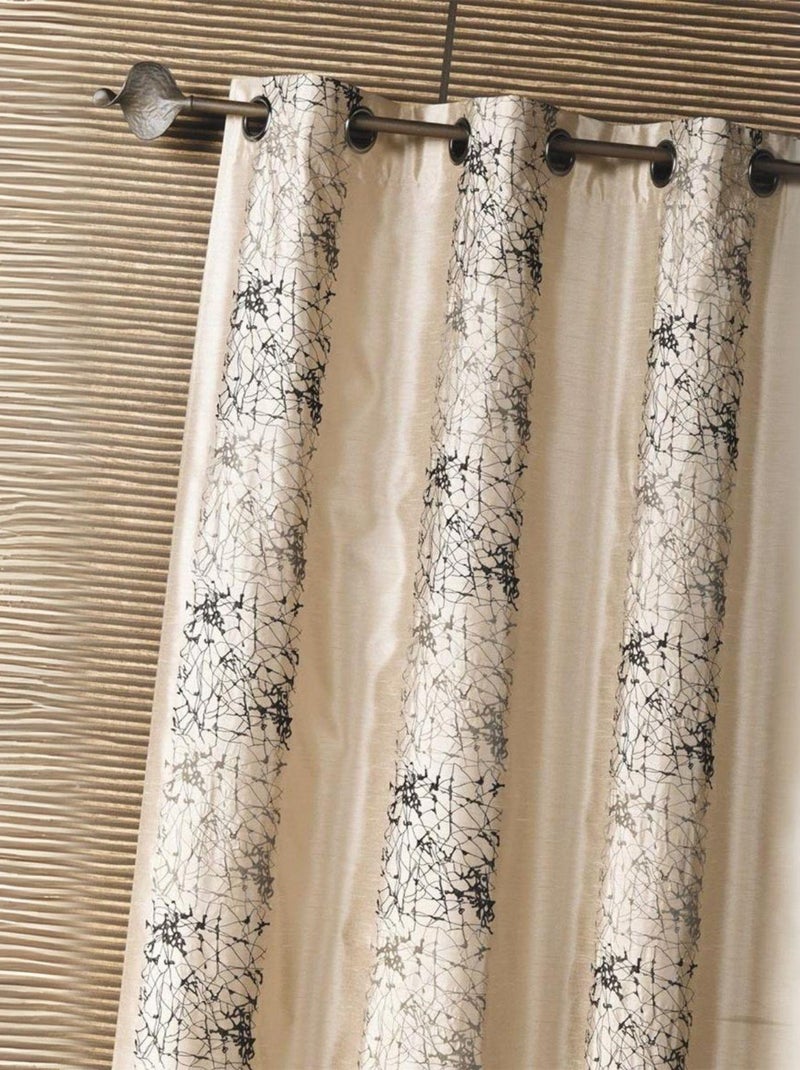 Rideau d'ameublement shantung brodé motif éthnique Beige - Kiabi