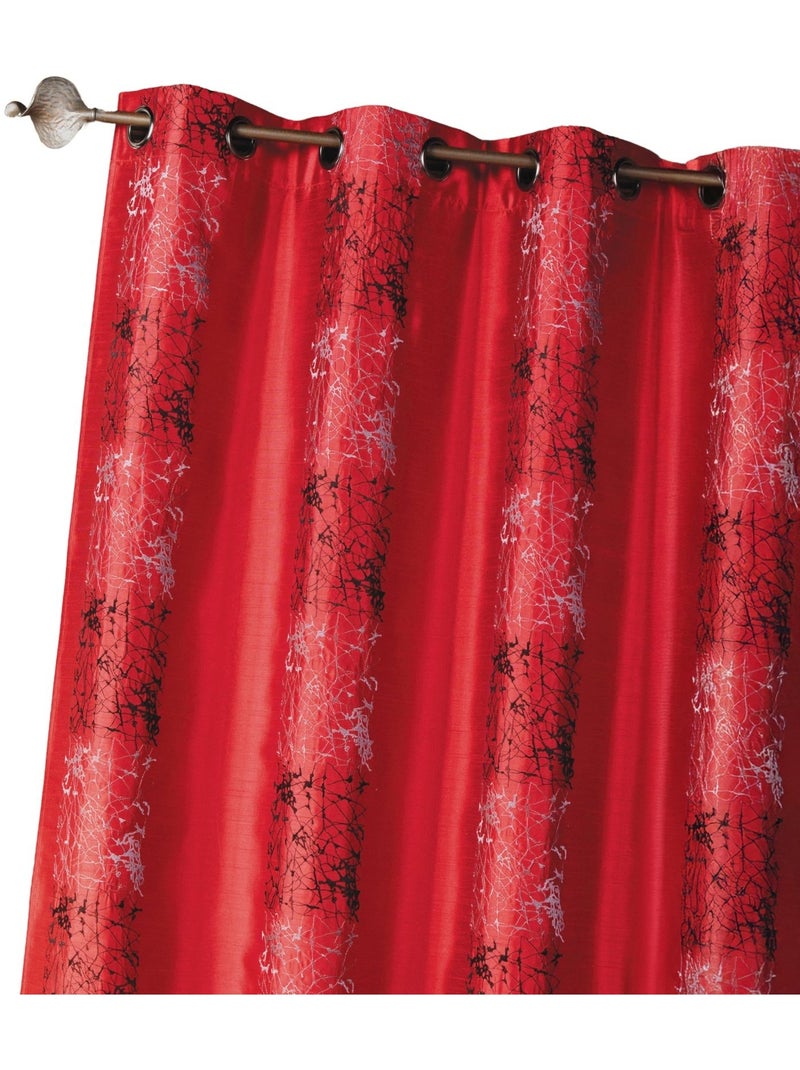 Rideau d'ameublement shantung brodé motif éthnique Rouge brique - Kiabi
