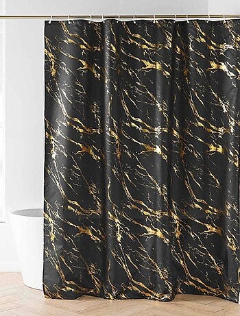 Rideau de douche 180x200 AQUAMARBRE Noir avec 12 anneaux