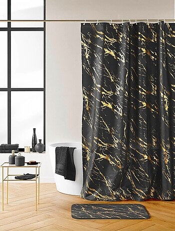 Rideau de douche 180x200 AQUAMARBRE Noir avec 12 anneaux