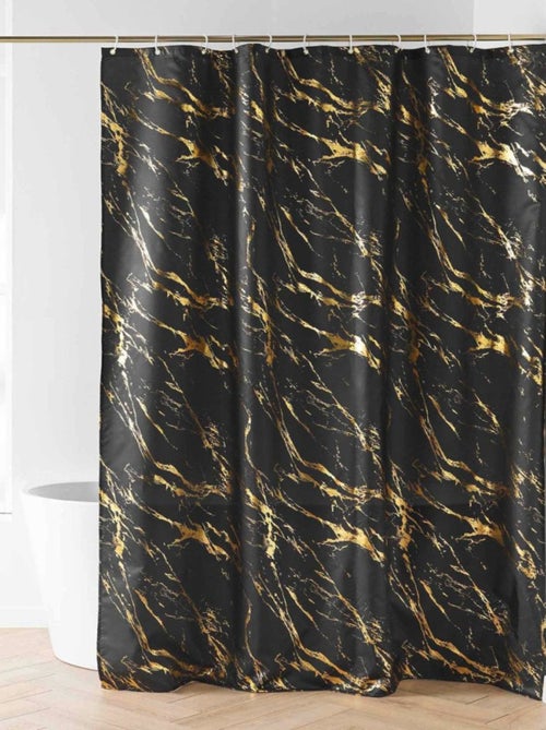 Rideau de douche 180x200 AQUAMARBRE Noir avec 12 anneaux - Kiabi