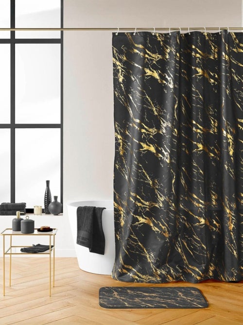 Rideau de douche 180x200 AQUAMARBRE Noir avec 12 anneaux - Kiabi