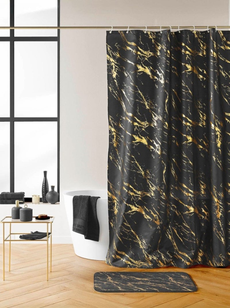 Rideau de douche 180x200 AQUAMARBRE Noir avec 12 anneaux Noir - Kiabi