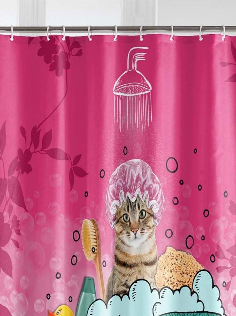 Rideau de douche 180x200 Chatibulle Rose - Kiabi