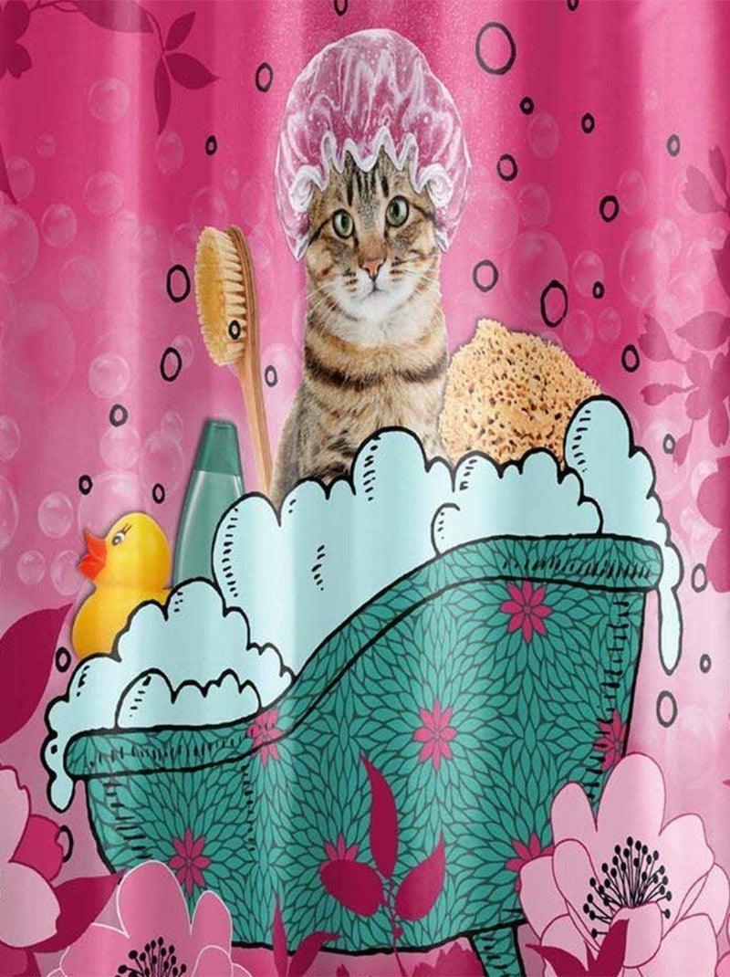 Rideau de douche 180x200 Chatibulle Rose - Kiabi
