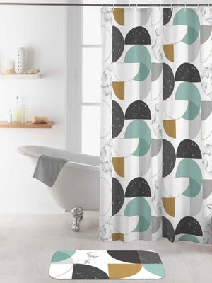 Rideau De Douche Turquoise 180x200 Cm - Motif Abstrait Moderne, Tissu Polyester Imperméable, 12 Crochets Inclus