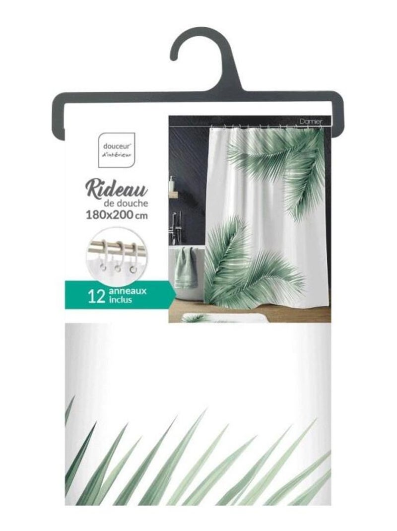 Rideau de douche 180x200 HAVANE avec 12 anneaux Blanc - Kiabi
