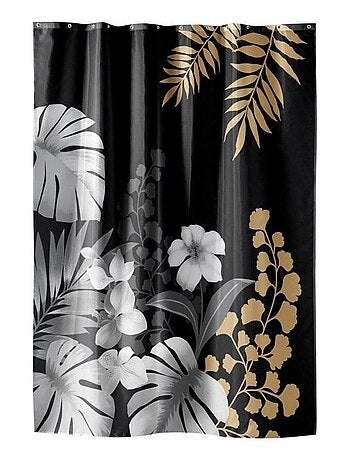 Rideau de douche 180x200 KELLY Noir avec 12 anneaux