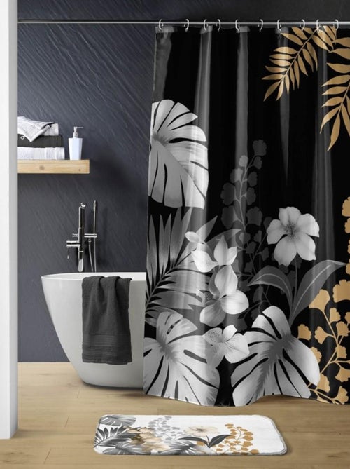 Rideau de douche 180x200 KELLY Noir avec 12 anneaux - Kiabi