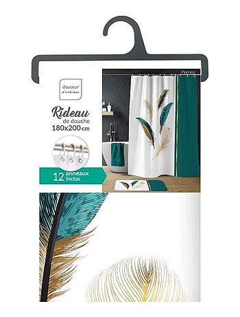 Rideau de douche 180x200 PLUMISS avec 12 anneaux