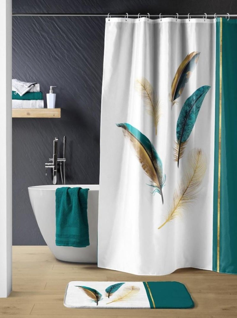 Rideau de douche 180x200 PLUMISS avec 12 anneaux Blanc - Kiabi