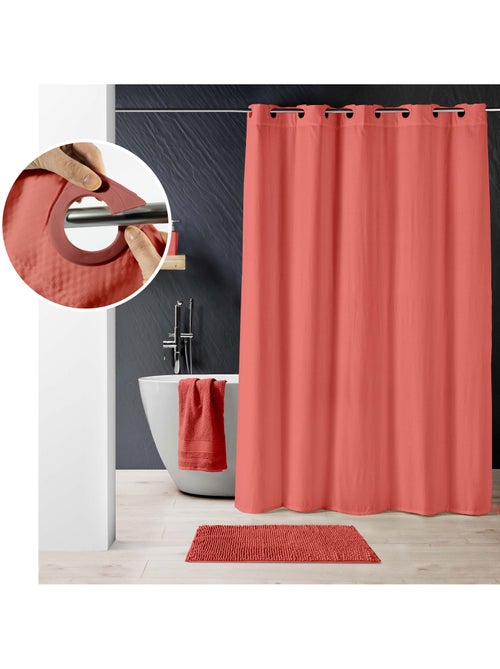 Rideau de douche à œillets clipsables microfibre gaufrée unie - Kiabi