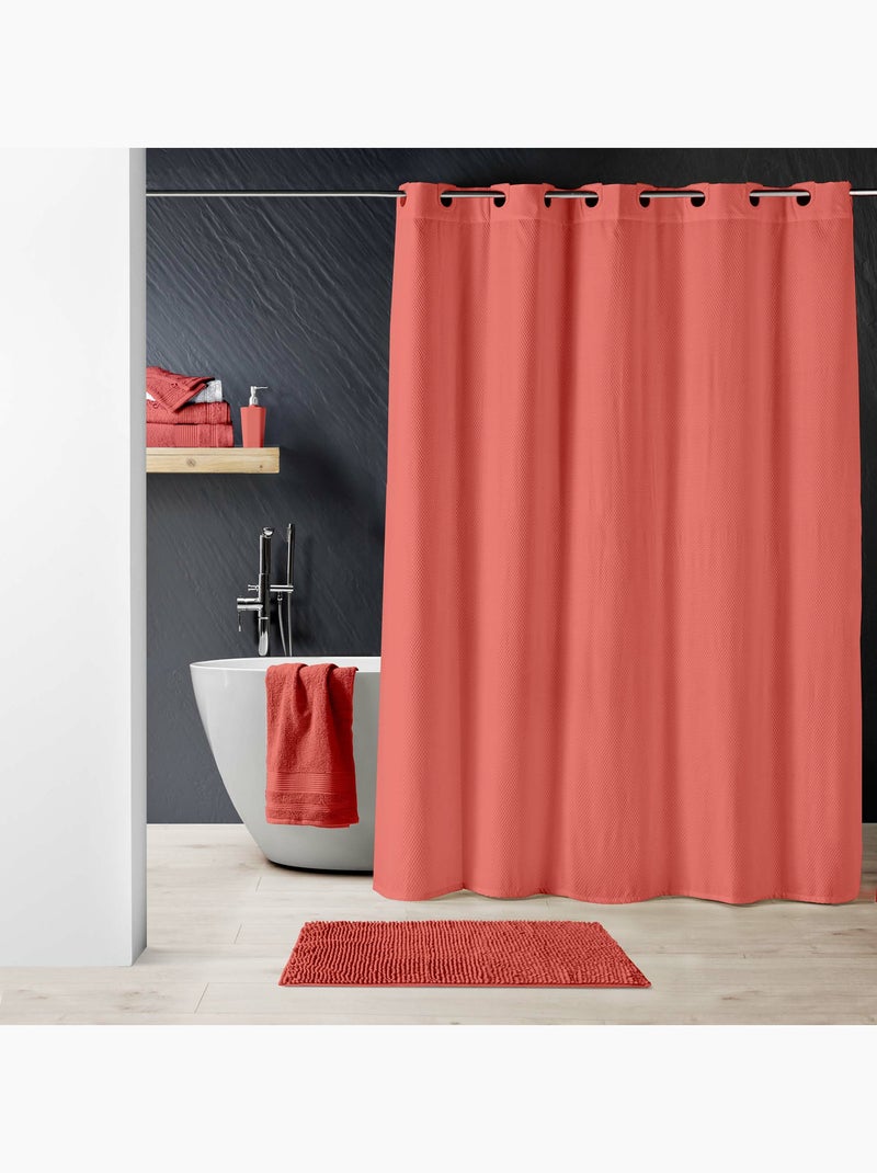 Rideau de douche à œillets clipsables microfibre gaufrée unie Terracotta - Kiabi