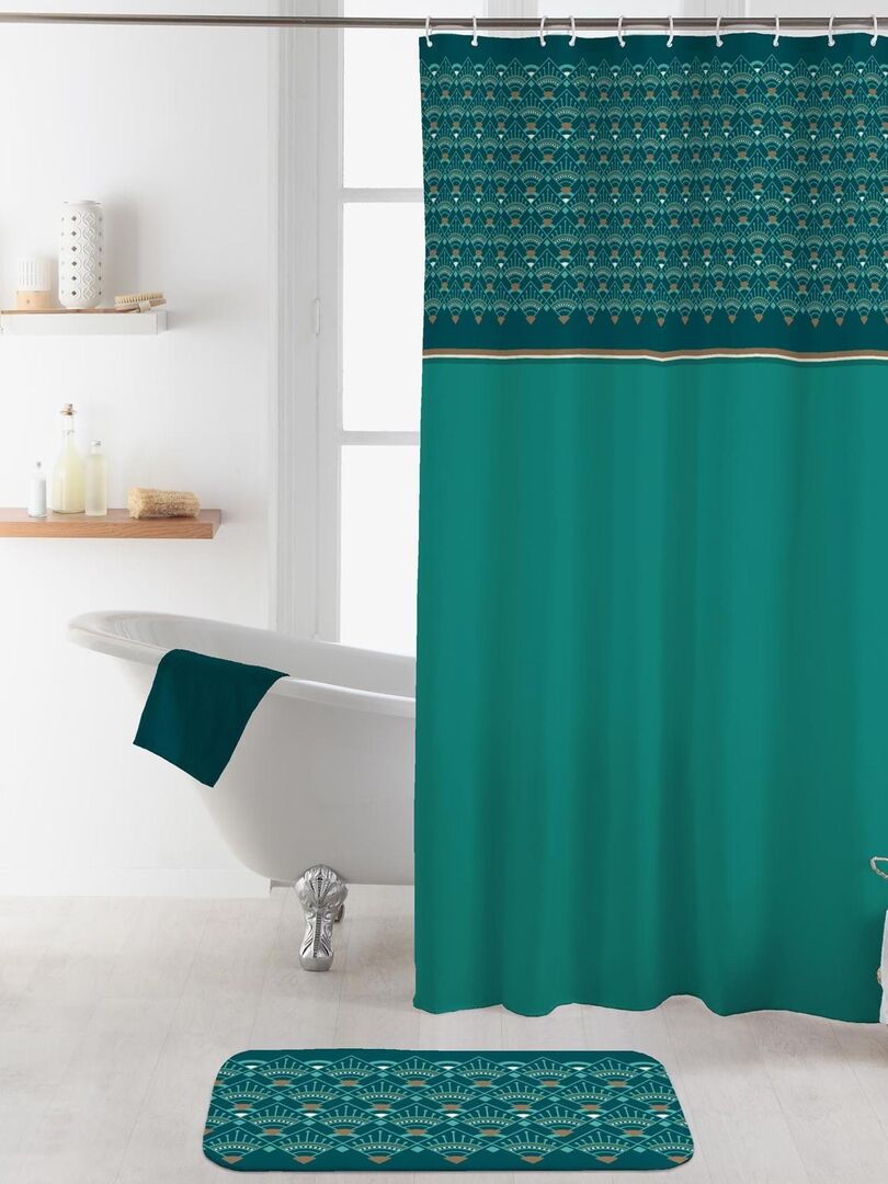 Rideau de douche avec crochets esprit art déco - Vert foncé - Kiabi - 11.78€