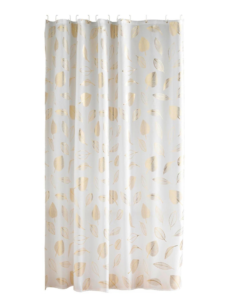 Rideau de Douche avec Crochets Joya Feuilles Dorées Blanc - Kiabi
