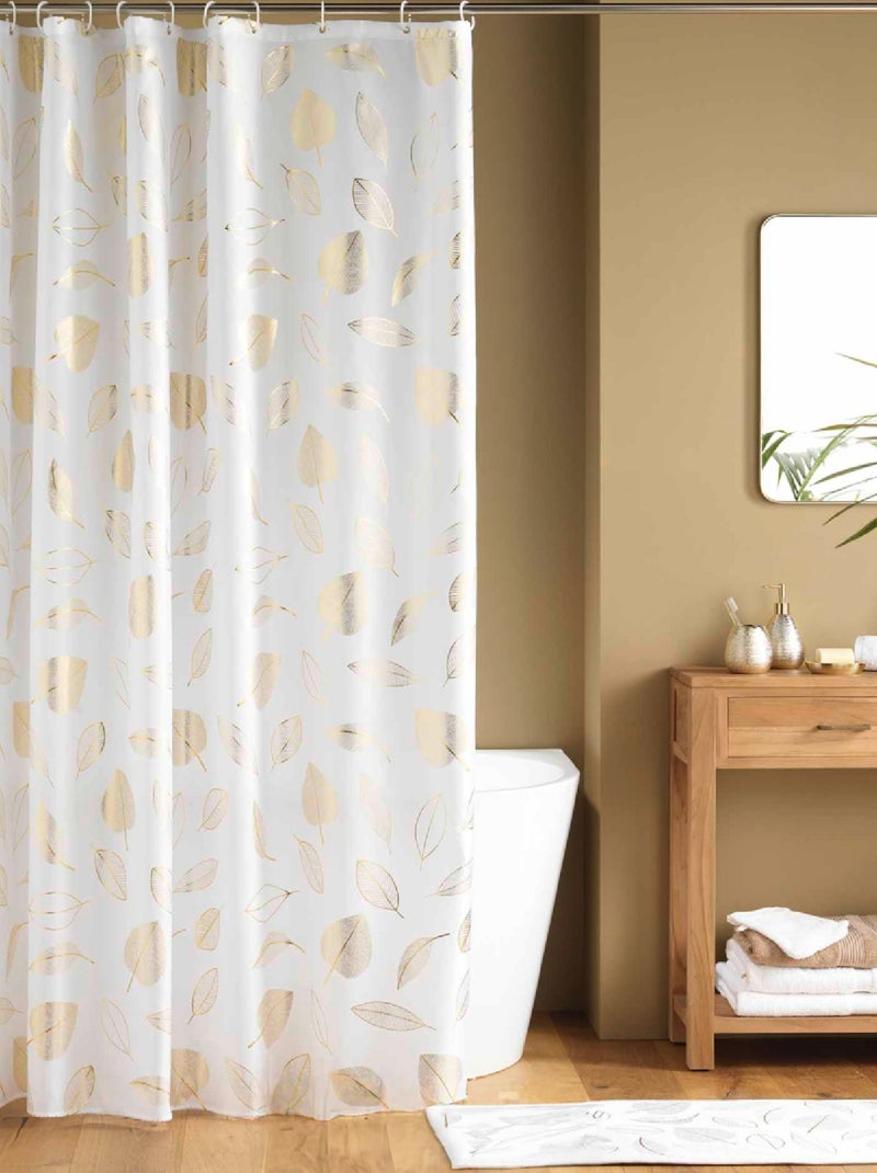 Rideau de Douche avec Crochets Joya Feuilles Dorées Blanc - Kiabi