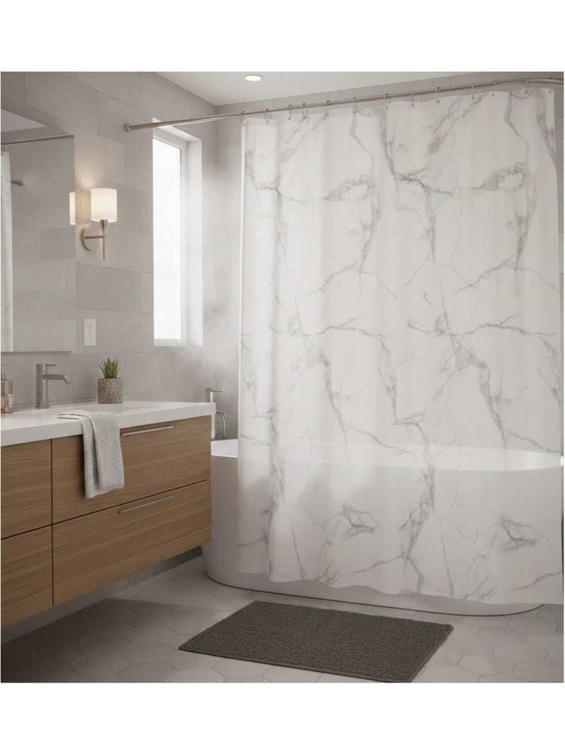 Rideau de douche avec crochets Marbre Blanc - Kiabi