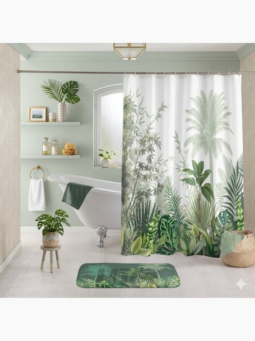 Rideau de douche avec crochets Tropical - Kiabi