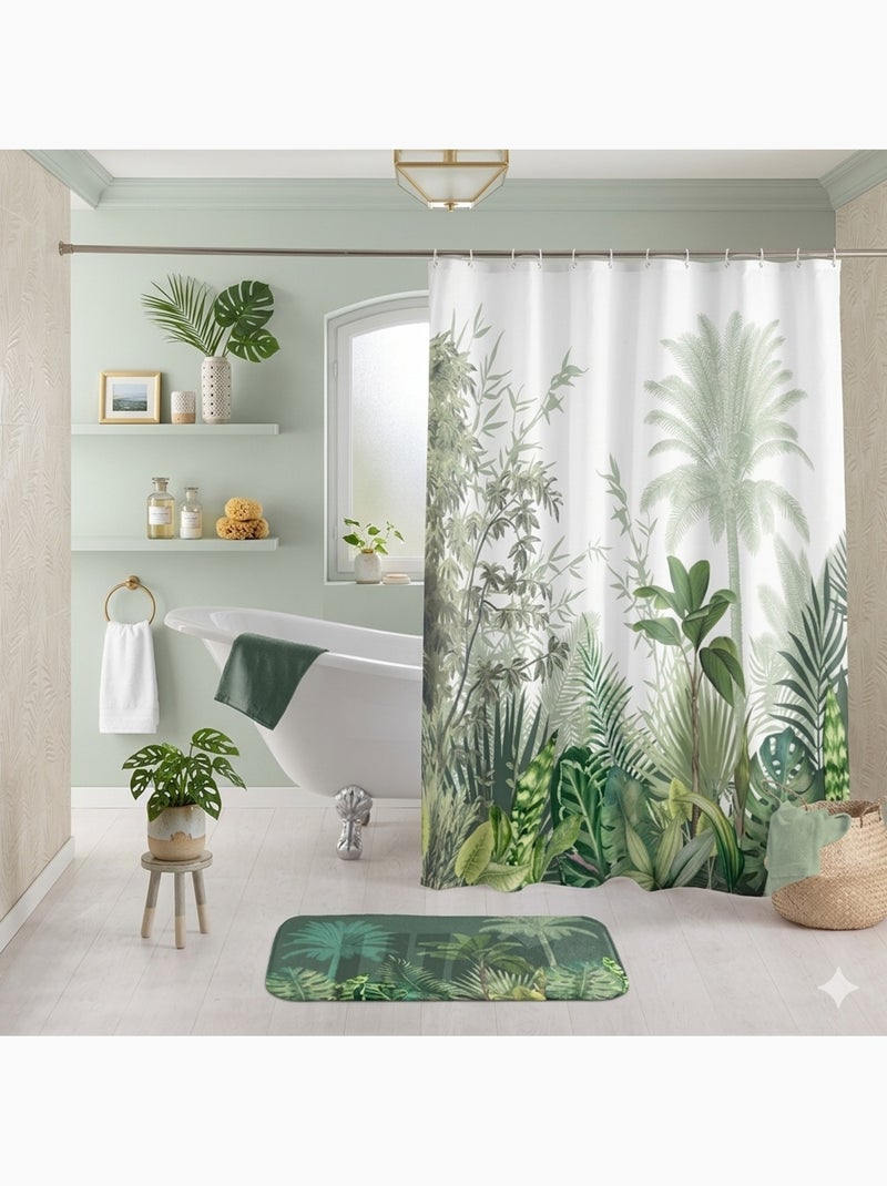 Rideau de douche avec crochets Tropical Vert - Kiabi