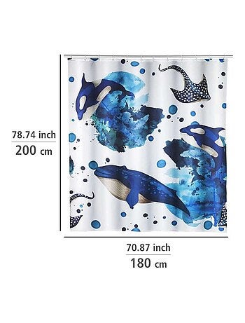 Rideau de douche en polyester recyclé à motifs animaux marins