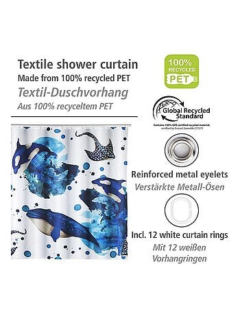Rideau de douche en polyester recyclé à motifs animaux marins