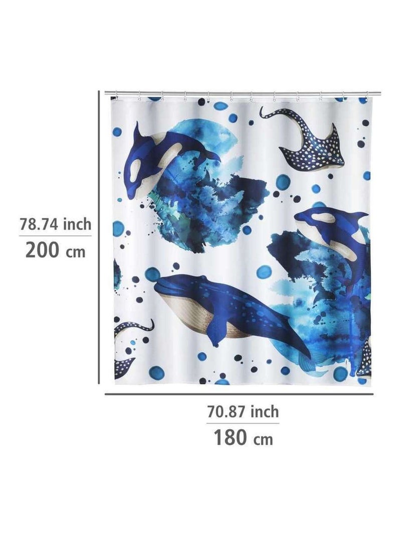 Rideau de douche en polyester recyclé à motifs animaux marins Bleu - Kiabi