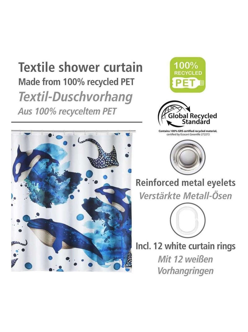 Rideau de douche en polyester recyclé à motifs animaux marins Bleu - Kiabi