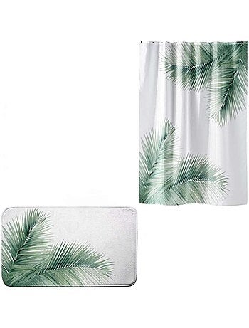 Rideau de douche et tapis de bain motif palmier VARADERO