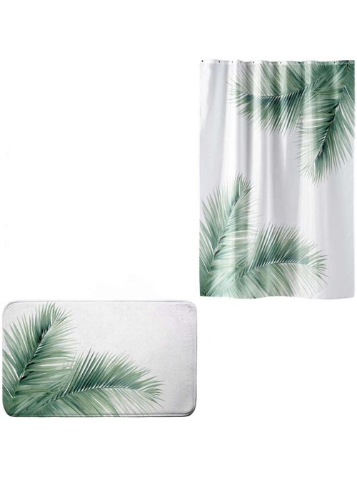 Rideau de douche et tapis de bain motif palmier VARADERO - Kiabi Rideau de douche et tapis de bain motif palmier VARADERO - Kiabi