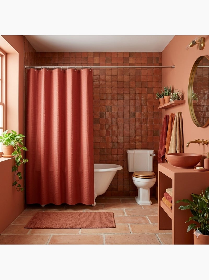 Rideau de douche jacquard uni quartz avec crochets Terracotta - Kiabi
