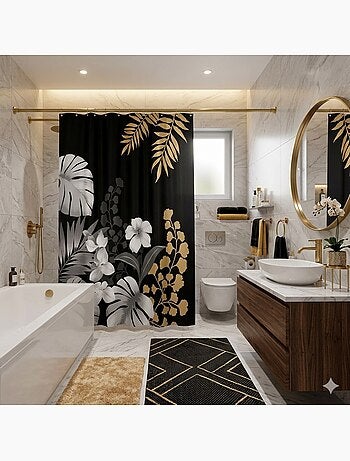 Rideau de douche motif feuillage