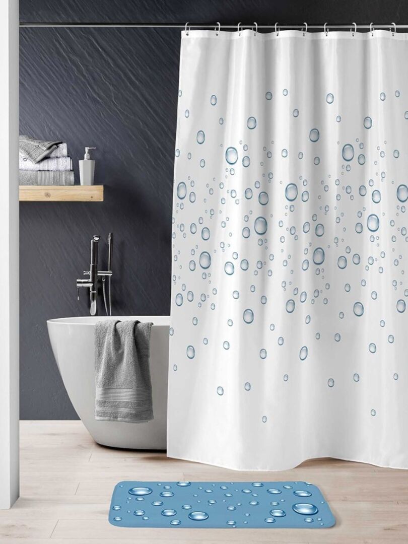 Rideau de douche polyester 180x200 Bubble - Bleu - Kiabi - 19.90€