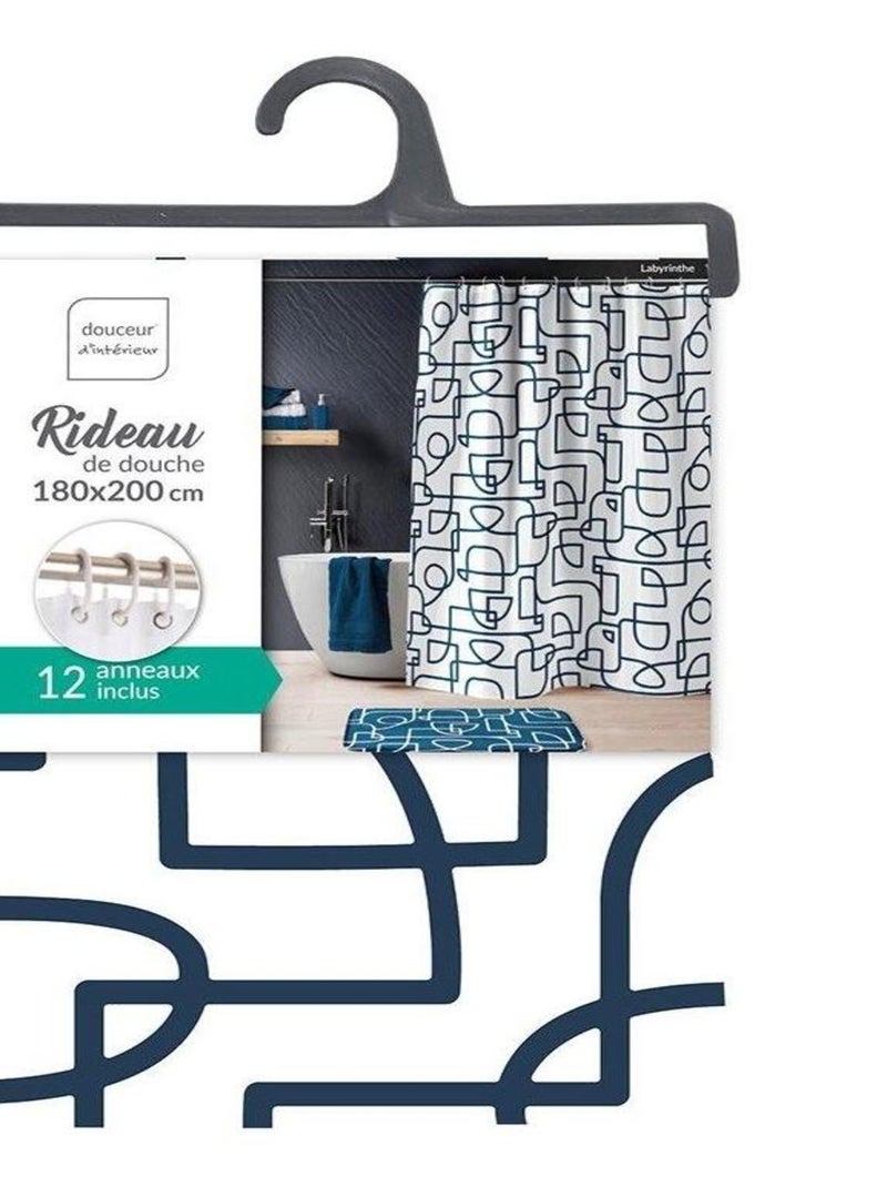 Rideau de douche polyester 180x200 Labyrinthe Bleu - Kiabi