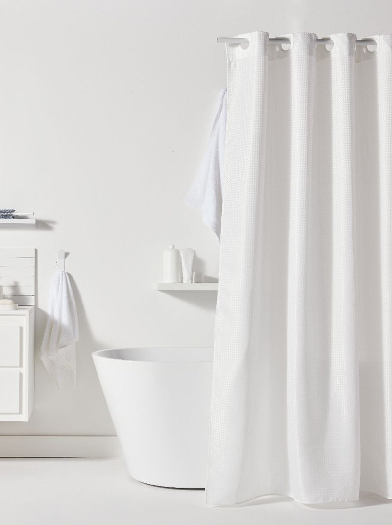 Rideau de douche tissu gaufré à crochets uni BATHROOM Blanc - Kiabi