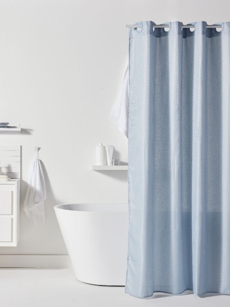 Rideau de douche tissu gaufré à crochets uni BATHROOM Bleu - Kiabi